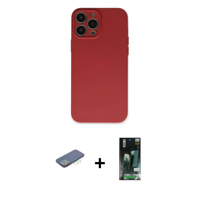 MARSİLYAN™- iPhone 13 Pro Kılıf Ahenk Serisi - Şeffaf 360 Full Body Arka Koruyucu + Renkli Kamera Lens Koruma Cam - YL
