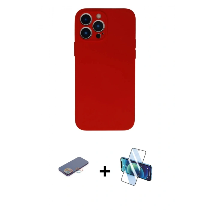 MARSİLYAN™- iPhone 13 Pro Kılıf Ahenk Serisi - Siyah 3D Antistatik Seramik Nano Ekran Koruyucu + Renkli Kamera Lens Koruma Cam - PE