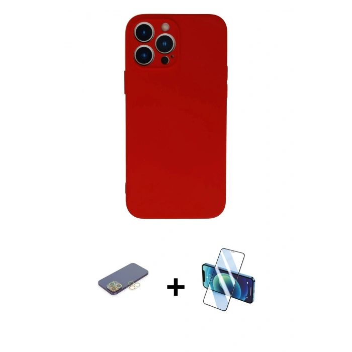 MARSİLYAN™- iPhone 13 Pro Kılıf Ahenk Serisi - Siyah 3D Antistatik Seramik Nano Ekran Koruyucu + Renkli Kamera Lens Koruma Cam - SI