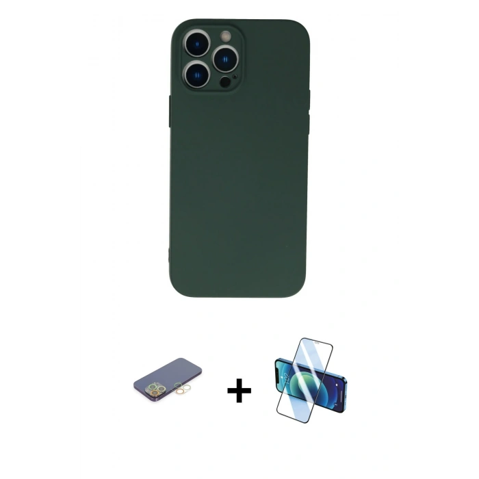 MARSİLYAN™- iPhone 13 Pro Kılıf Ahenk Serisi - Siyah 3D Antistatik Seramik Nano Ekran Koruyucu + Renkli Kamera Lens Koruma Cam - SI