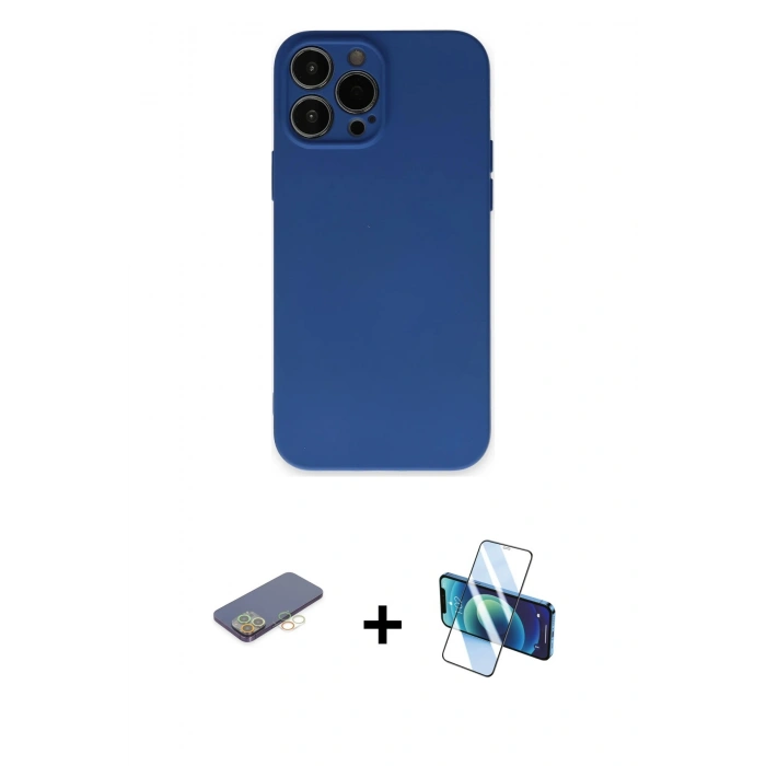 MARSİLYAN™- iPhone 13 Pro Kılıf Ahenk Serisi - Siyah 3D Antistatik Seramik Nano Ekran Koruyucu + Renkli Kamera Lens Koruma Cam - SI