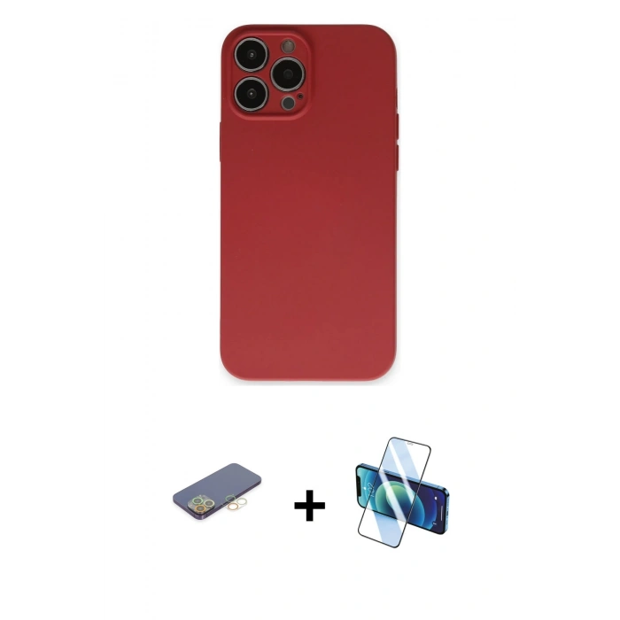 MARSİLYAN™- iPhone 13 Pro Kılıf Ahenk Serisi - Siyah 3D Antistatik Seramik Nano Ekran Koruyucu + Renkli Kamera Lens Koruma Cam - SI