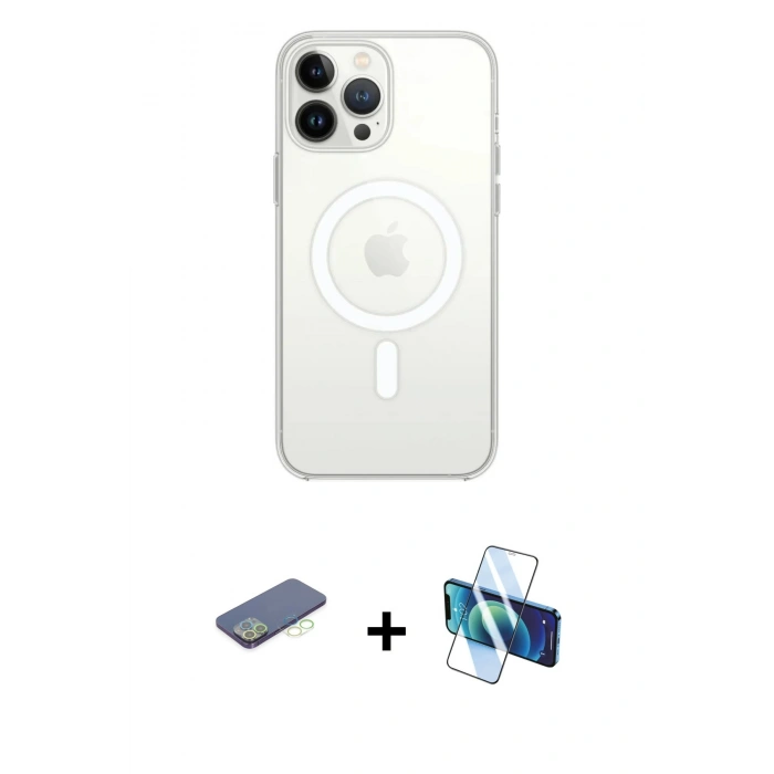 MARSİLYAN™- iPhone 13 Pro Kılıf Ahenk Yansıma Prime - Siyah 3D Antistatik Seramik Nano Ekran Koruyucu + Renkli Kamera Lens Koruma Cam - YL