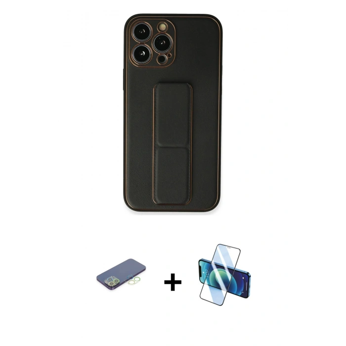 MARSİLYAN™- iPhone 13 Pro Kılıf Akış Doku - Siyah 3D Antistatik Seramik Nano Ekran Koruyucu + Renkli Kamera Lens Koruma Cam - YL