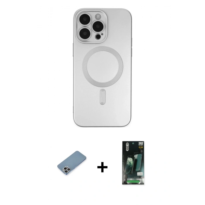 MARSİLYAN™- iPhone 13 Pro Kılıf Akış Minimal Özel Seri - Şeffaf 360 Full Body Arka Koruyucu + Shine Kamera Lens Koruma Cam - GI