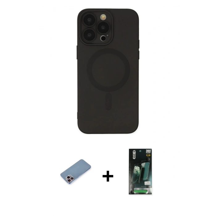MARSİLYAN™- iPhone 13 Pro Kılıf Akış Minimal Özel Seri - Şeffaf 360 Full Body Arka Koruyucu + Shine Kamera Lens Koruma Cam - PE