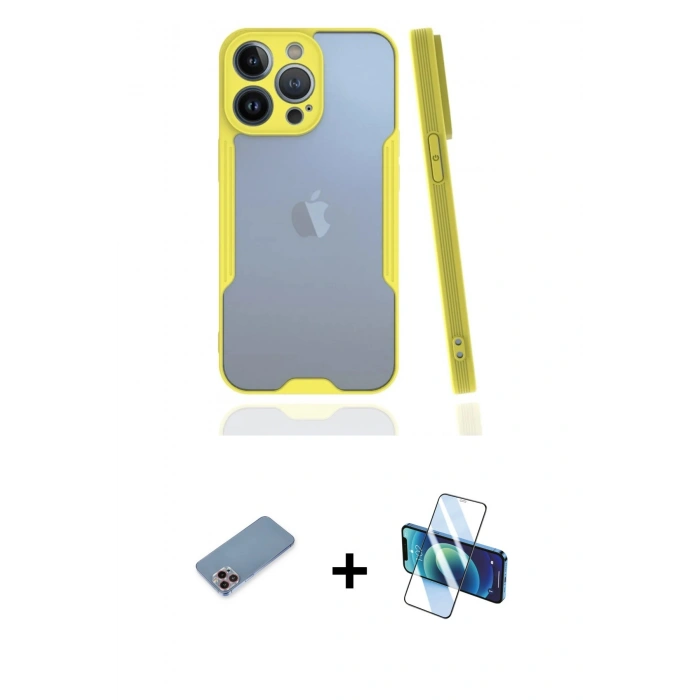 MARSİLYAN™- iPhone 13 Pro Kılıf Atlas Asil Serisi - Siyah 3D Antistatik Seramik Nano Ekran Koruyucu + Shine Kamera Lens Koruma Cam - PE