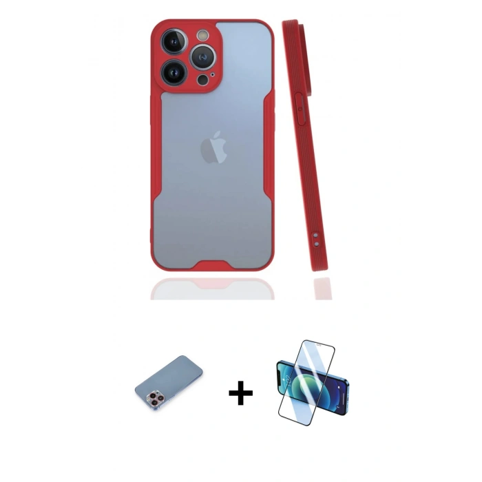 MARSİLYAN™- iPhone 13 Pro Kılıf Atlas Asil Serisi - Siyah 3D Antistatik Seramik Nano Ekran Koruyucu + Shine Kamera Lens Koruma Cam - PE