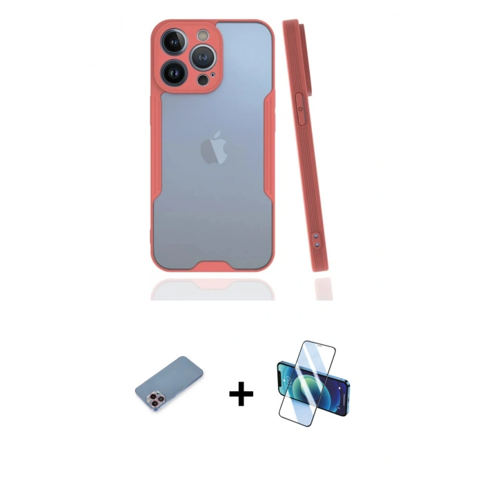 MARSİLYAN™- iPhone 13 Pro Kılıf Atlas Asil Serisi - Siyah 3D Antistatik Seramik Nano Ekran Koruyucu + Shine Kamera Lens Koruma Cam - PE