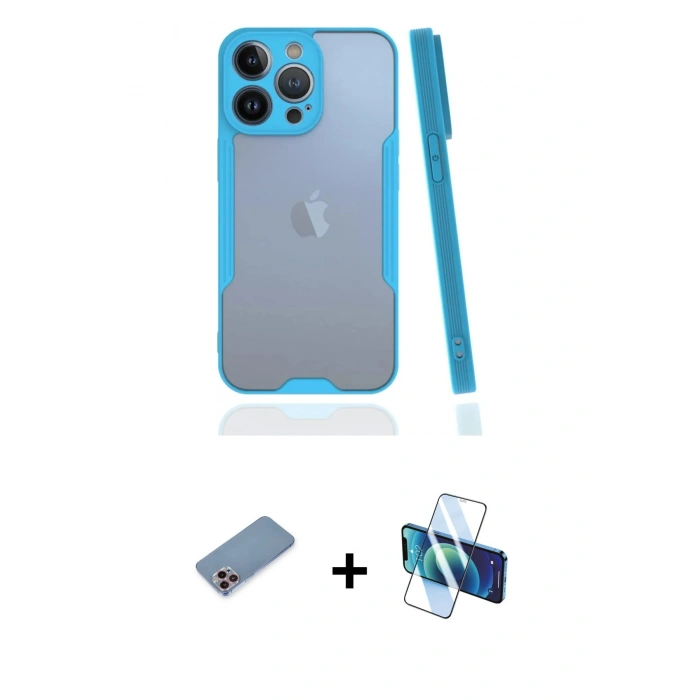 MARSİLYAN™- iPhone 13 Pro Kılıf Atlas Asil Serisi - Siyah 3D Antistatik Seramik Nano Ekran Koruyucu + Shine Kamera Lens Koruma Cam - PE
