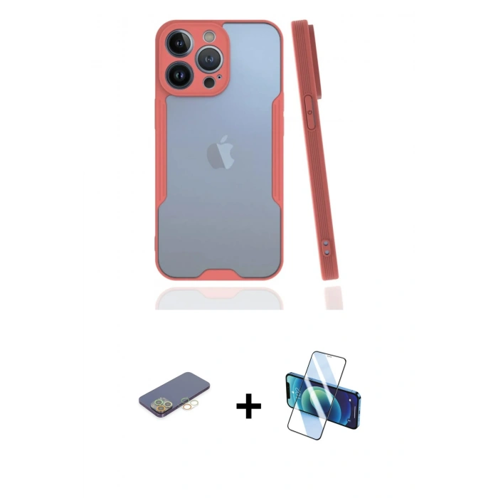 MARSİLYAN™- iPhone 13 Pro Kılıf Atlas Asil Serisi - Siyah 3D Antistatik Seramik Nano Ekran Koruyucu + Renkli Kamera Lens Koruma Cam - SI