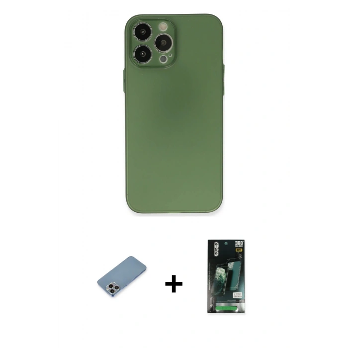 MARSİLYAN™- iPhone 13 Pro Kılıf Atlas Minimal Prime - Şeffaf 360 Full Body Arka Koruyucu + Shine Kamera Lens Koruma Cam - GI