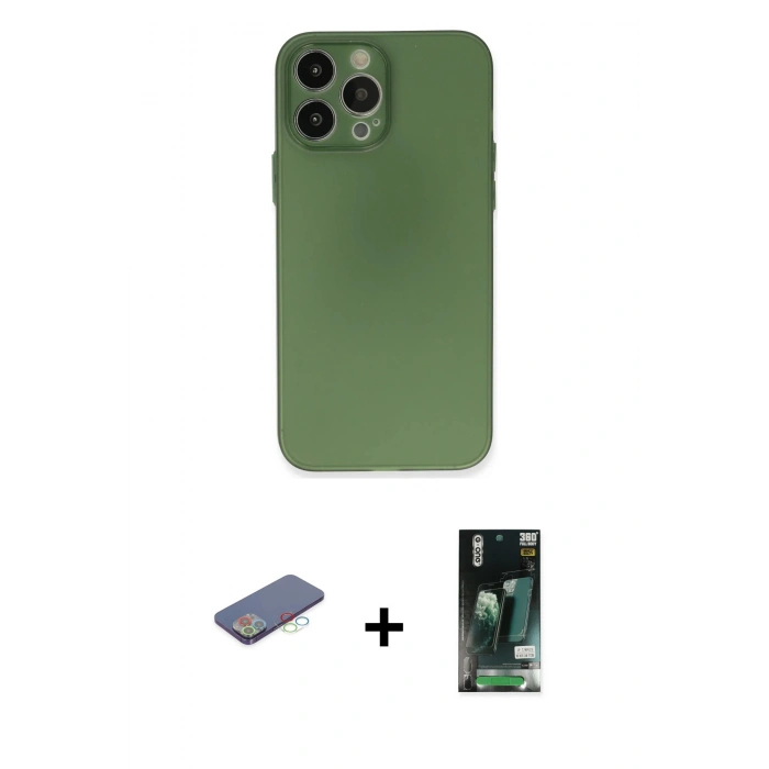 MARSİLYAN™- iPhone 13 Pro Kılıf Atlas Minimal Prime - Şeffaf 360 Full Body Arka Koruyucu + Renkli Kamera Lens Koruma Cam - MI