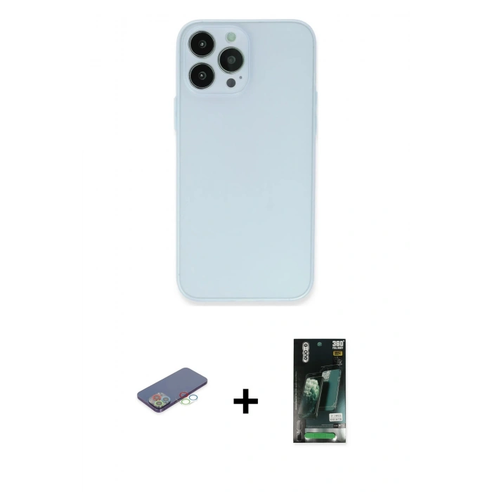 MARSİLYAN™- iPhone 13 Pro Kılıf Atlas Minimal Prime - Şeffaf 360 Full Body Arka Koruyucu + Renkli Kamera Lens Koruma Cam - MI