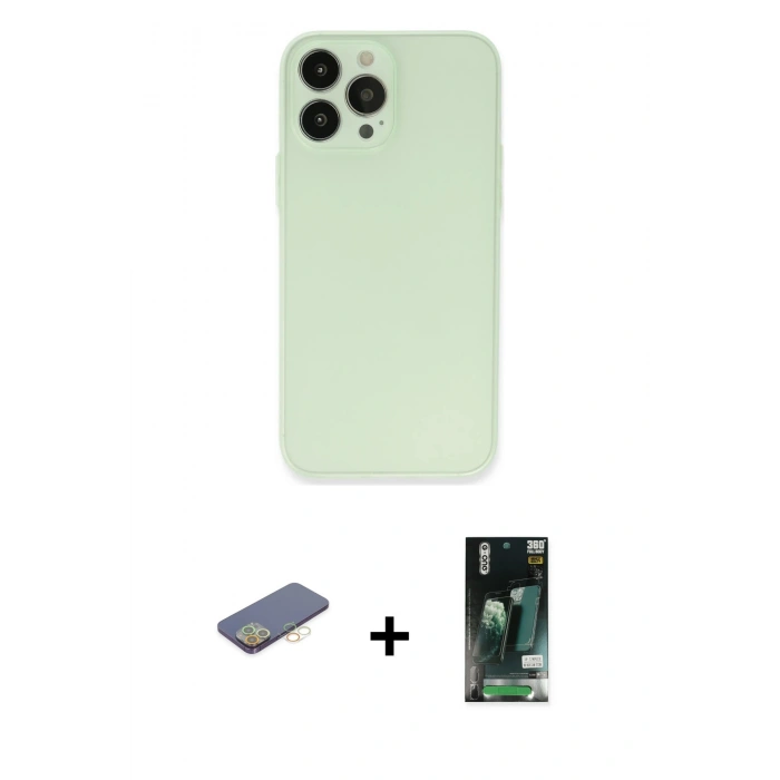 MARSİLYAN™- iPhone 13 Pro Kılıf Atlas Minimal Prime - Şeffaf 360 Full Body Arka Koruyucu + Renkli Kamera Lens Koruma Cam - SI