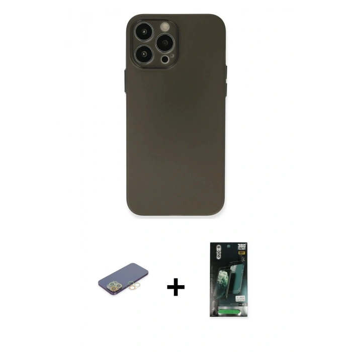 MARSİLYAN™- iPhone 13 Pro Kılıf Atlas Minimal Prime - Şeffaf 360 Full Body Arka Koruyucu + Renkli Kamera Lens Koruma Cam - SI