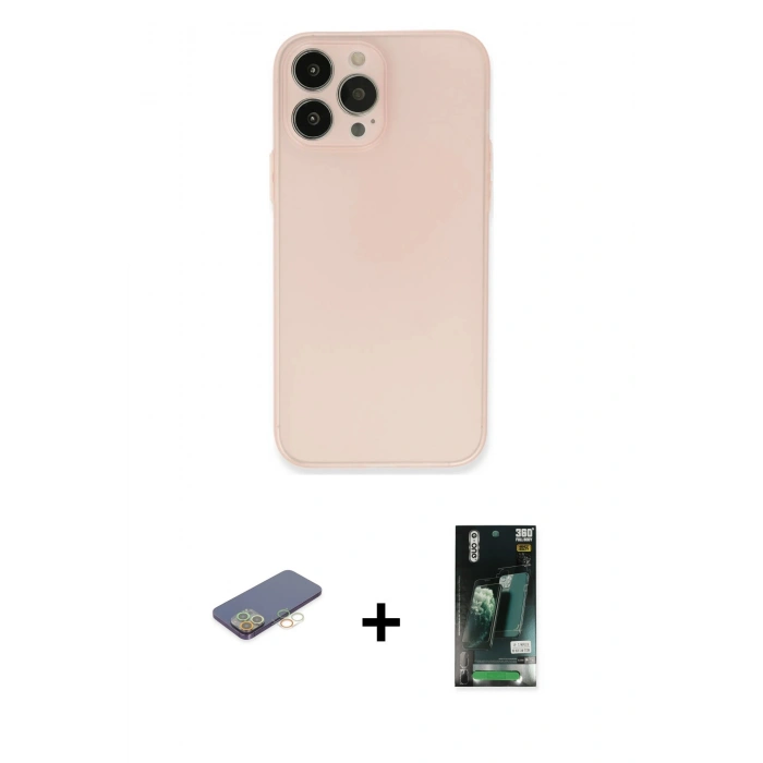MARSİLYAN™- iPhone 13 Pro Kılıf Atlas Minimal Prime - Şeffaf 360 Full Body Arka Koruyucu + Renkli Kamera Lens Koruma Cam - SI