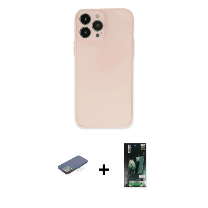 MARSİLYAN™- iPhone 13 Pro Kılıf Atlas Minimal Prime - Şeffaf 360 Full Body Arka Koruyucu + Renkli Kamera Lens Koruma Cam - YL