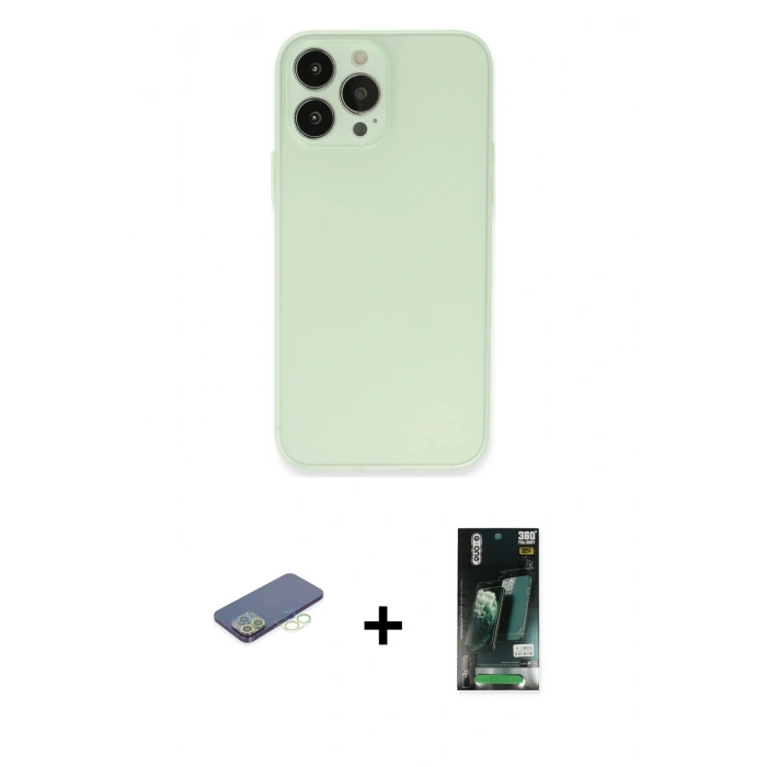 MARSİLYAN™- iPhone 13 Pro Kılıf Atlas Minimal Prime - Şeffaf 360 Full Body Arka Koruyucu + Renkli Kamera Lens Koruma Cam - YL