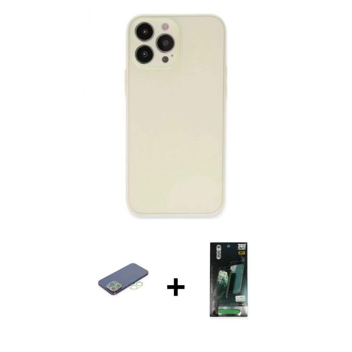 MARSİLYAN™- iPhone 13 Pro Kılıf Atlas Minimal Prime - Şeffaf 360 Full Body Arka Koruyucu + Renkli Kamera Lens Koruma Cam - YL