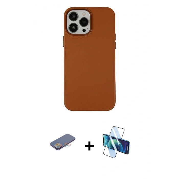 MARSİLYAN™- iPhone 13 Pro Kılıf Çekirdek Çizgi - Siyah 3D Antistatik Seramik Nano Ekran Koruyucu + Renkli Kamera Lens Koruma Cam - PE