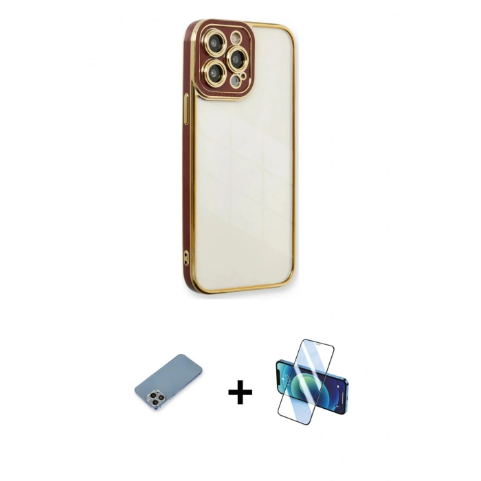 MARSİLYAN™- iPhone 13 Pro Kılıf Çekirdek Klasik Serisi - Siyah 3D Antistatik Seramik Nano Ekran Koruyucu + Shine Kamera Lens Koruma Cam - GI