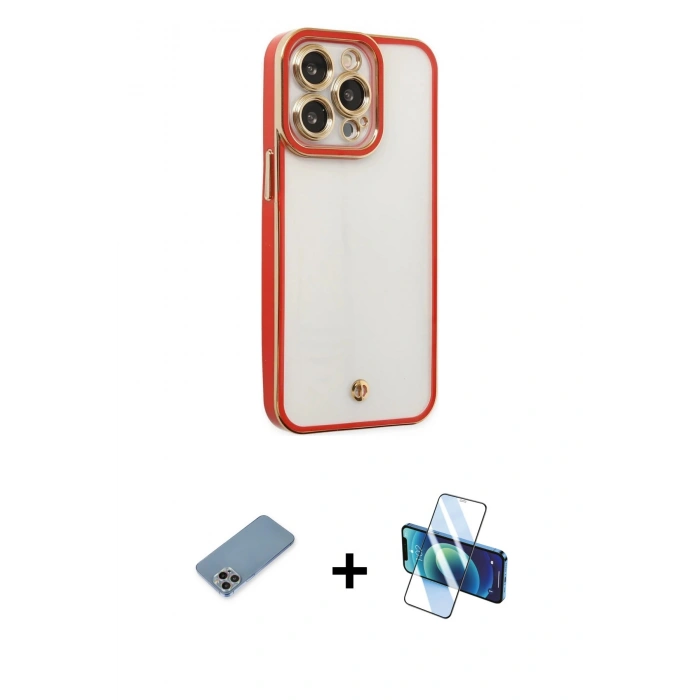 MARSİLYAN™- iPhone 13 Pro Kılıf Çekirdek Klasik Serisi - Siyah 3D Antistatik Seramik Nano Ekran Koruyucu + Shine Kamera Lens Koruma Cam - GI