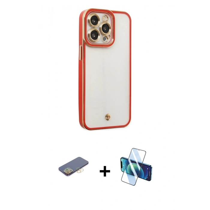 MARSİLYAN™- iPhone 13 Pro Kılıf Çekirdek Klasik Serisi - Siyah 3D Antistatik Seramik Nano Ekran Koruyucu + Renkli Kamera Lens Koruma Cam - SI