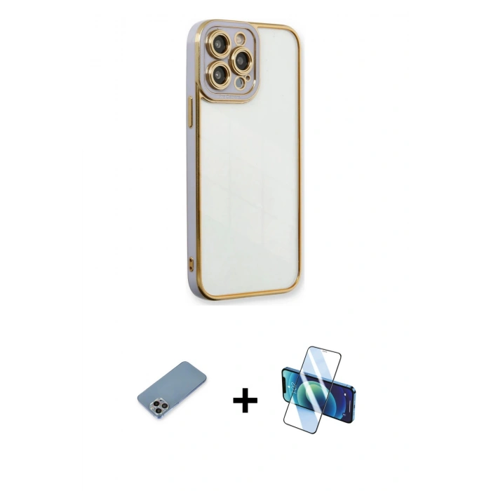 MARSİLYAN™- iPhone 13 Pro Kılıf Çekirdek Klasik Serisi - Siyah 3D Antistatik Seramik Nano Ekran Koruyucu + Shine Kamera Lens Koruma Cam - GI
