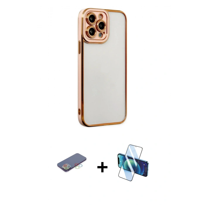 MARSİLYAN™- iPhone 13 Pro Kılıf Çekirdek Klasik Serisi - Siyah 3D Antistatik Seramik Nano Ekran Koruyucu + Renkli Kamera Lens Koruma Cam - MI