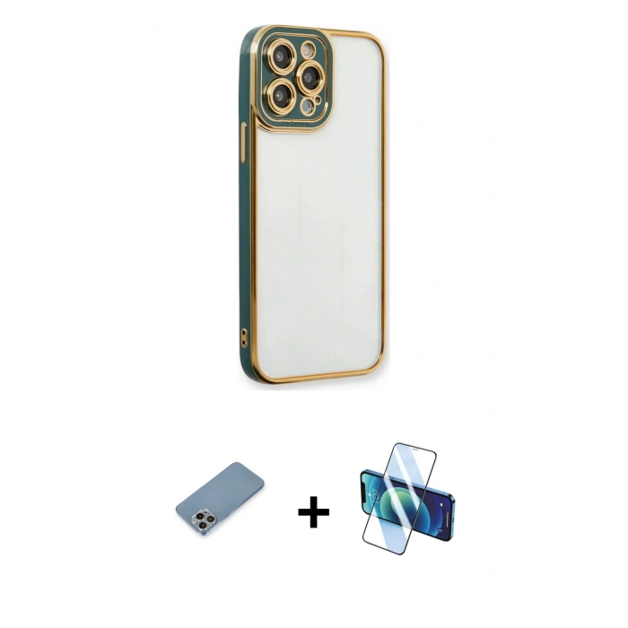 MARSİLYAN™- iPhone 13 Pro Kılıf Çekirdek Klasik Serisi - Siyah 3D Antistatik Seramik Nano Ekran Koruyucu + Shine Kamera Lens Koruma Cam - GI
