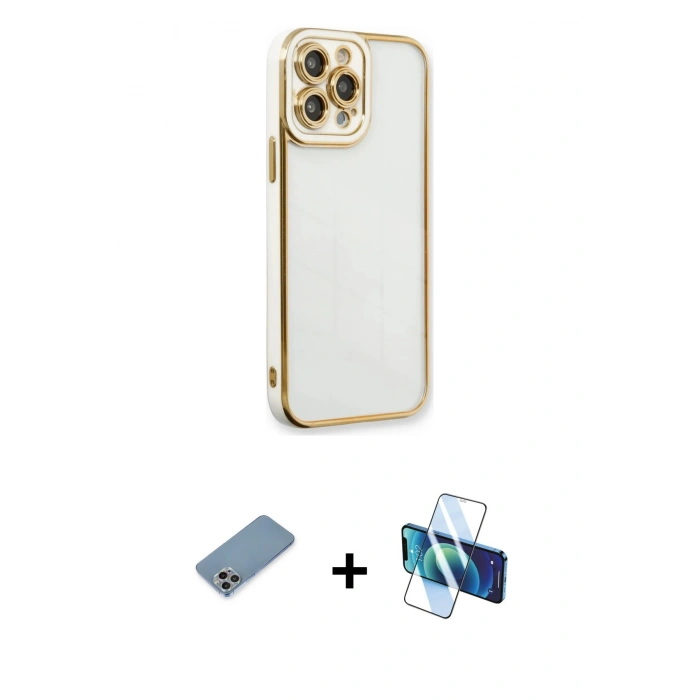 MARSİLYAN™- iPhone 13 Pro Kılıf Çekirdek Klasik Serisi - Siyah 3D Antistatik Seramik Nano Ekran Koruyucu + Shine Kamera Lens Koruma Cam - GI