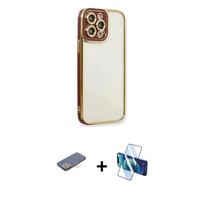 MARSİLYAN™- iPhone 13 Pro Kılıf Çekirdek Klasik Serisi - Siyah 3D Antistatik Seramik Nano Ekran Koruyucu + Renkli Kamera Lens Koruma Cam - SI