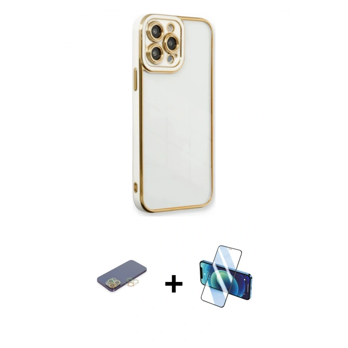 MARSİLYAN™- iPhone 13 Pro Kılıf Çekirdek Klasik Serisi - Siyah 3D Antistatik Seramik Nano Ekran Koruyucu + Renkli Kamera Lens Koruma Cam - SI