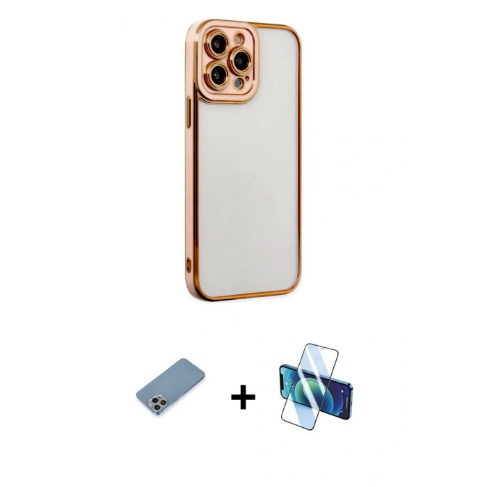 MARSİLYAN™- iPhone 13 Pro Kılıf Çekirdek Klasik Serisi - Siyah 3D Antistatik Seramik Nano Ekran Koruyucu + Shine Kamera Lens Koruma Cam - GI