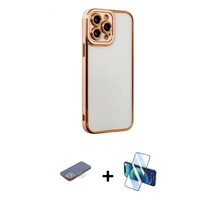 MARSİLYAN™- iPhone 13 Pro Kılıf Çekirdek Klasik Serisi - Siyah 3D Antistatik Seramik Nano Ekran Koruyucu + Renkli Kamera Lens Koruma Cam - SI