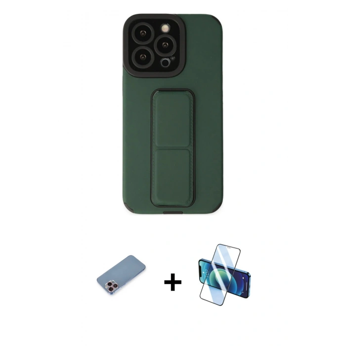 MARSİLYAN™- iPhone 13 Pro Kılıf Çekirdek Yansıma - Siyah 3D Antistatik Seramik Nano Ekran Koruyucu + Shine Kamera Lens Koruma Cam - PE