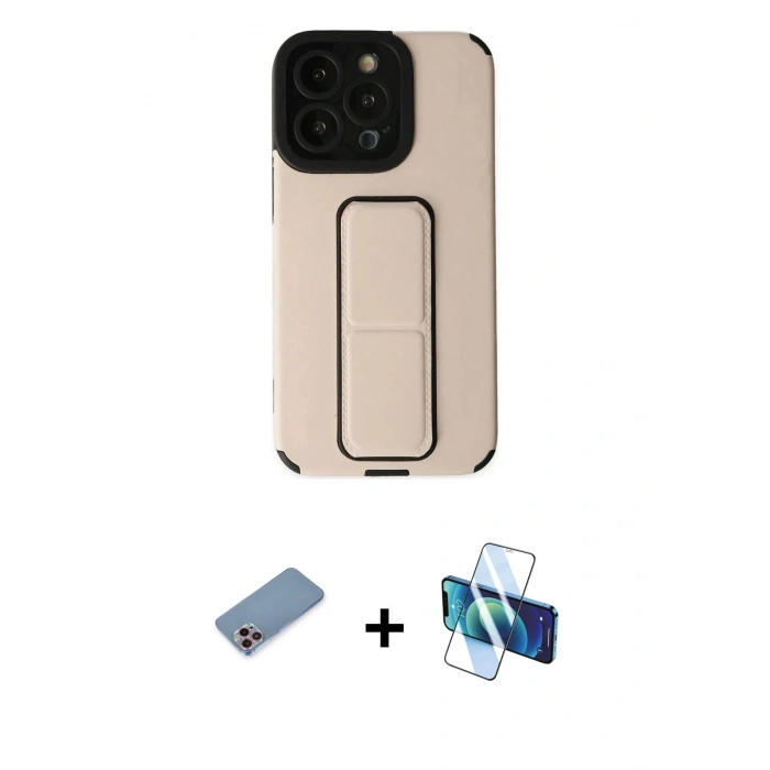 MARSİLYAN™- iPhone 13 Pro Kılıf Çekirdek Yansıma - Siyah 3D Antistatik Seramik Nano Ekran Koruyucu + Shine Kamera Lens Koruma Cam - PE