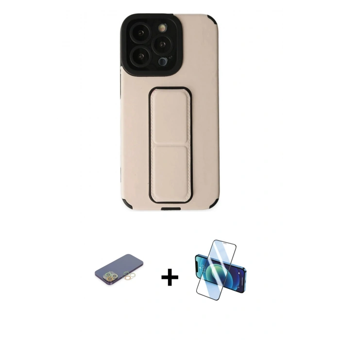MARSİLYAN™- iPhone 13 Pro Kılıf Çekirdek Yansıma - Siyah 3D Antistatik Seramik Nano Ekran Koruyucu + Renkli Kamera Lens Koruma Cam - SI