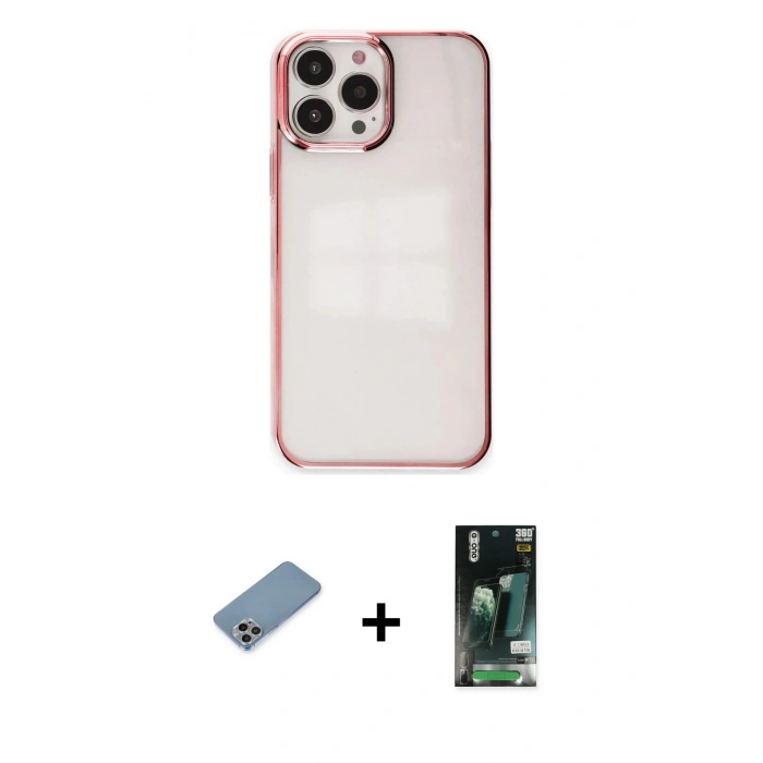 MARSİLYAN™- iPhone 13 Pro Kılıf Doruk Doku Prime - Şeffaf 360 Full Body Arka Koruyucu + Shine Kamera Lens Koruma Cam - GI
