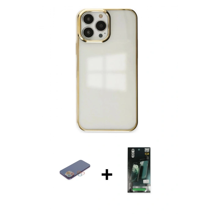 MARSİLYAN™- iPhone 13 Pro Kılıf Doruk Doku Prime - Şeffaf 360 Full Body Arka Koruyucu + Renkli Kamera Lens Koruma Cam - PE