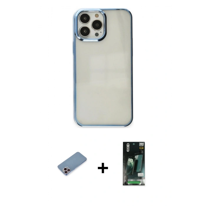 MARSİLYAN™- iPhone 13 Pro Kılıf Doruk Doku Prime - Şeffaf 360 Full Body Arka Koruyucu + Shine Kamera Lens Koruma Cam - PE