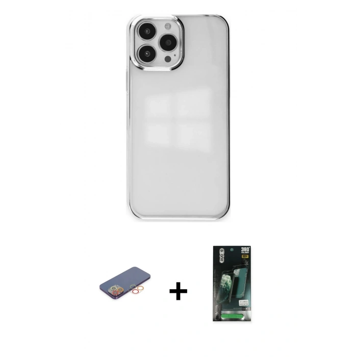 MARSİLYAN™- iPhone 13 Pro Kılıf Doruk Doku Prime - Şeffaf 360 Full Body Arka Koruyucu + Renkli Kamera Lens Koruma Cam - TU