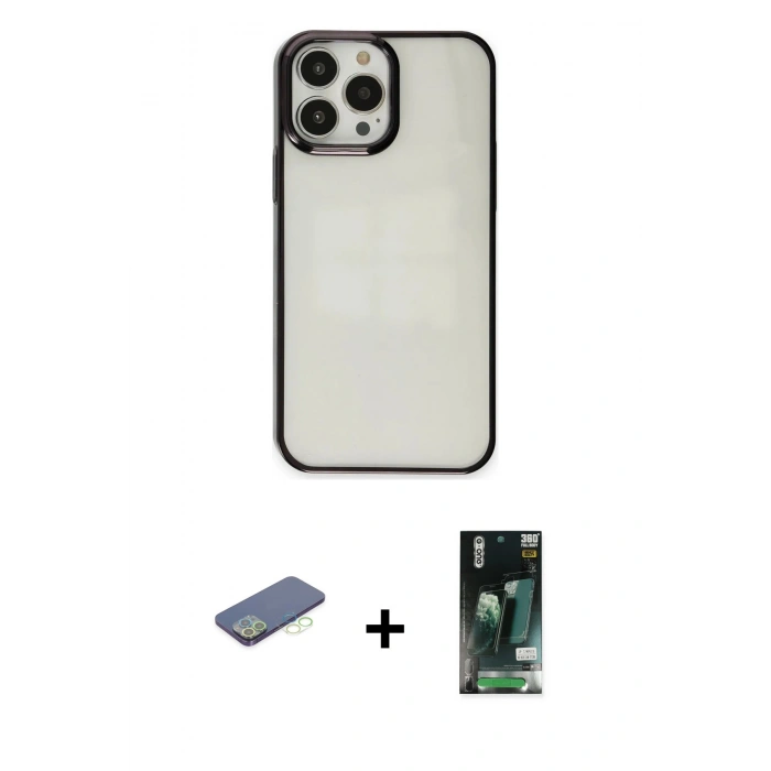 MARSİLYAN™- iPhone 13 Pro Kılıf Doruk Doku Prime - Şeffaf 360 Full Body Arka Koruyucu + Renkli Kamera Lens Koruma Cam - YL