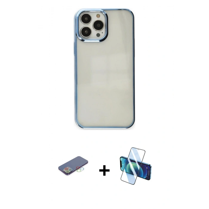 MARSİLYAN™- iPhone 13 Pro Kılıf Doruk Doku Prime - Siyah 3D Antistatik Seramik Nano Ekran Koruyucu + Renkli Kamera Lens Koruma Cam - MI