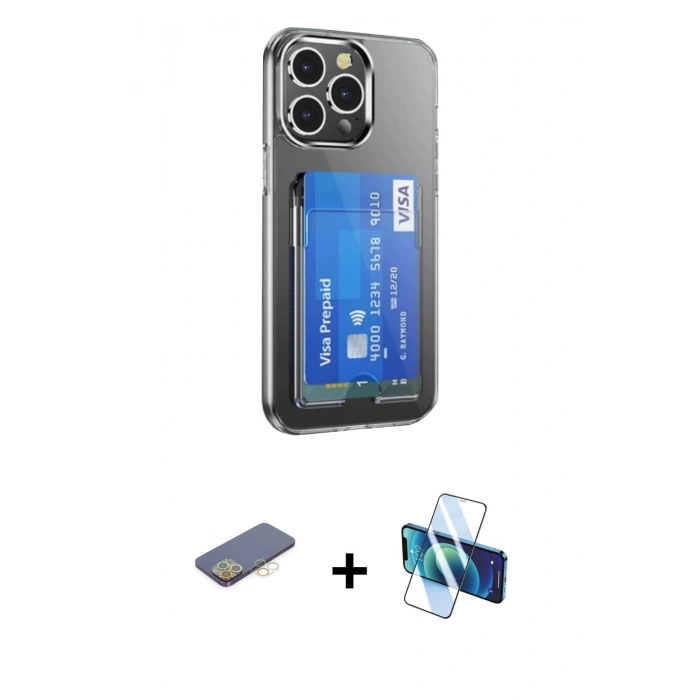 MARSİLYAN™- iPhone 13 Pro Kılıf Doruk Klasik Koleksiyonu - Siyah 3D Antistatik Seramik Nano Ekran Koruyucu + Renkli Kamera Lens Koruma Cam - SI