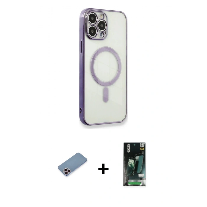 MARSİLYAN™- iPhone 13 Pro Kılıf Doruk Minimal - Şeffaf 360 Full Body Arka Koruyucu + Shine Kamera Lens Koruma Cam - PE