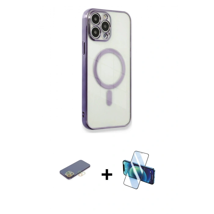 MARSİLYAN™- iPhone 13 Pro Kılıf Doruk Minimal - Siyah 3D Antistatik Seramik Nano Ekran Koruyucu + Renkli Kamera Lens Koruma Cam - SI