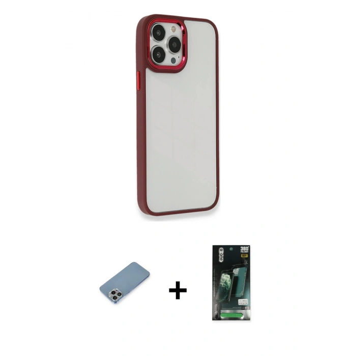MARSİLYAN™- iPhone 13 Pro Kılıf Eksen Doku Prime - Şeffaf 360 Full Body Arka Koruyucu + Shine Kamera Lens Koruma Cam - GI