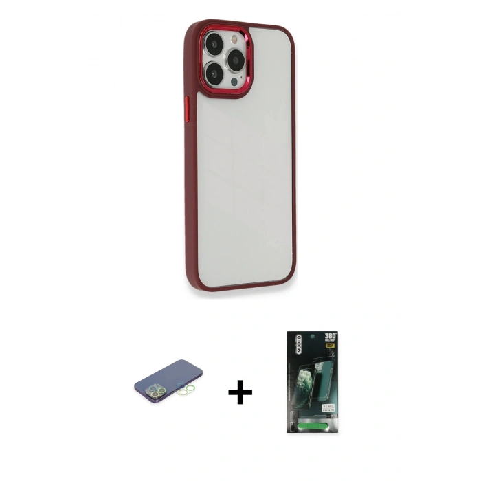 MARSİLYAN™- iPhone 13 Pro Kılıf Eksen Doku Prime - Şeffaf 360 Full Body Arka Koruyucu + Renkli Kamera Lens Koruma Cam - YL